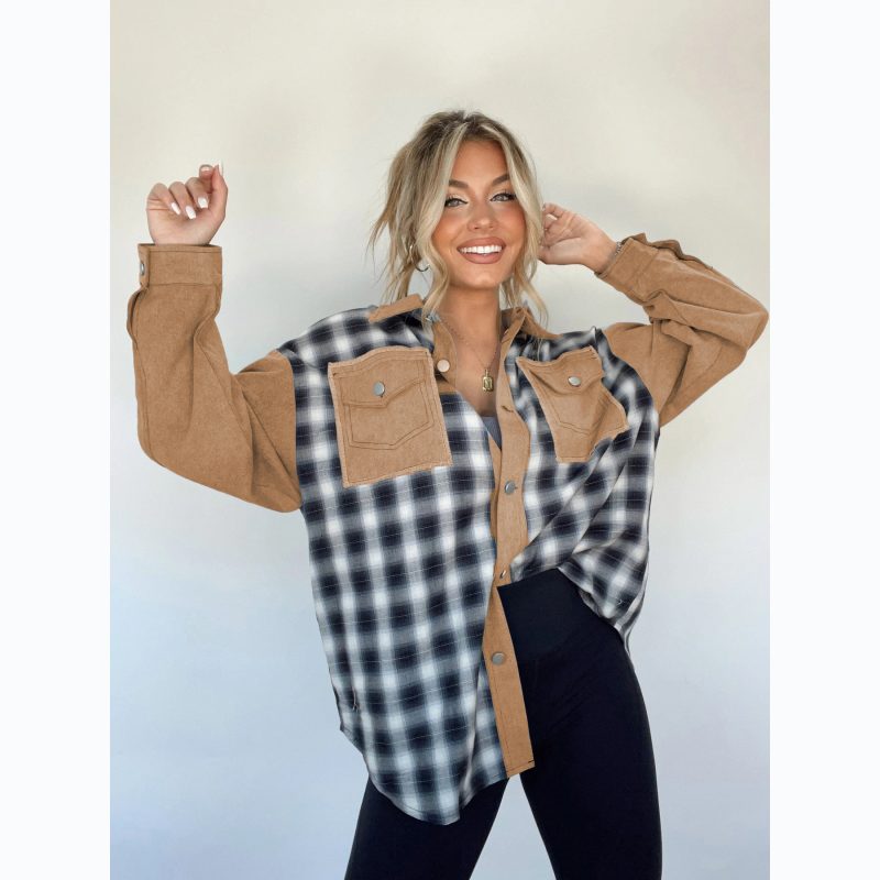 Woolen Patchwork Plaid Coat - Casual Autumn/Winter - Image 3