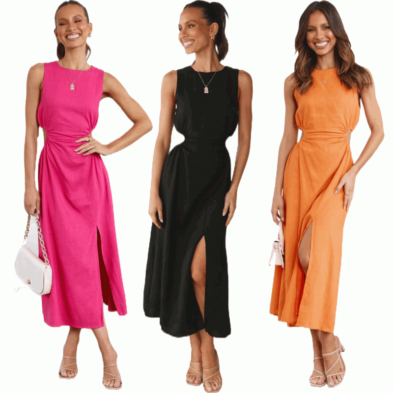 Sweet Solid Color Waist-Tight Dress - Summer - Image 5