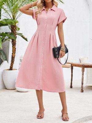 Polo Collar Pleated Dress – Summer