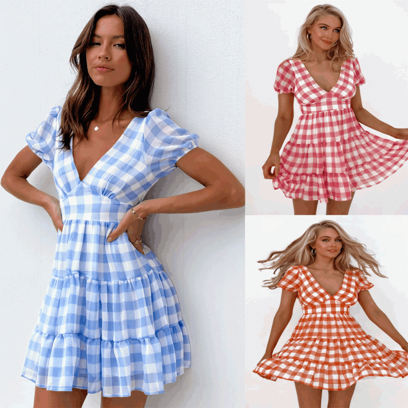 Plaid Printed Chiffon Dress - Spring/Summer - Image 5