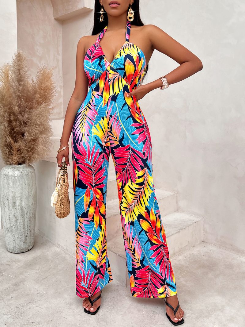 Printed Sleeveless Halter Jumpsuit - Image 3