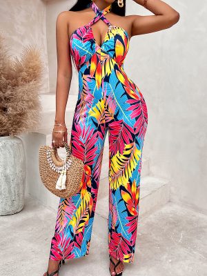 Printed Sleeveless Halter Jumpsuit