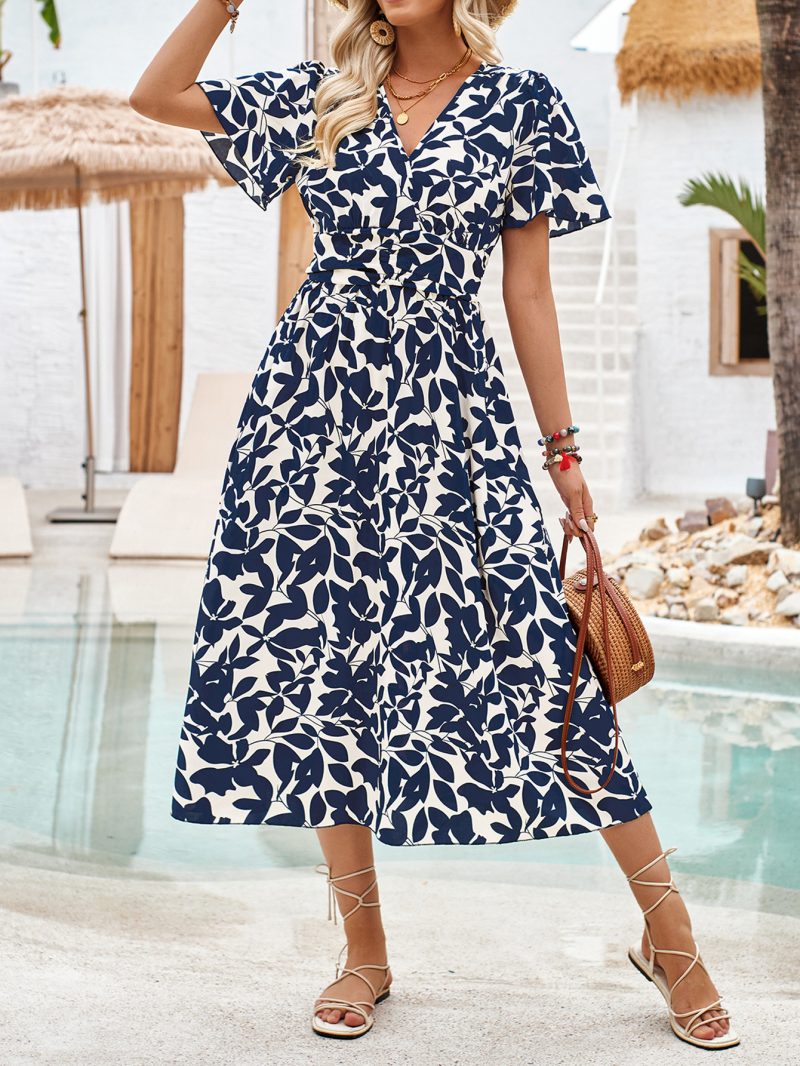 Floral Print Waist-Controlled Dress - Summer - Image 2
