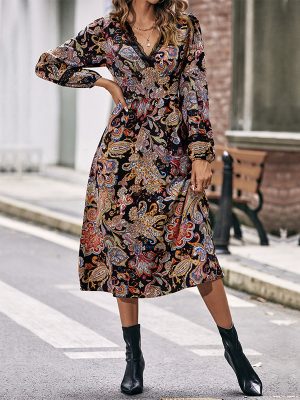 Autumn/Winter Printed Long-Sleeved Dress