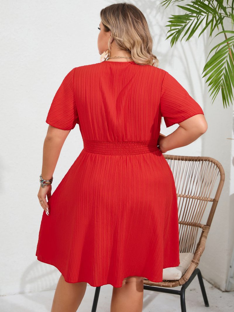 V-Neck Smocking Dress - Summer Plus Size - Image 5