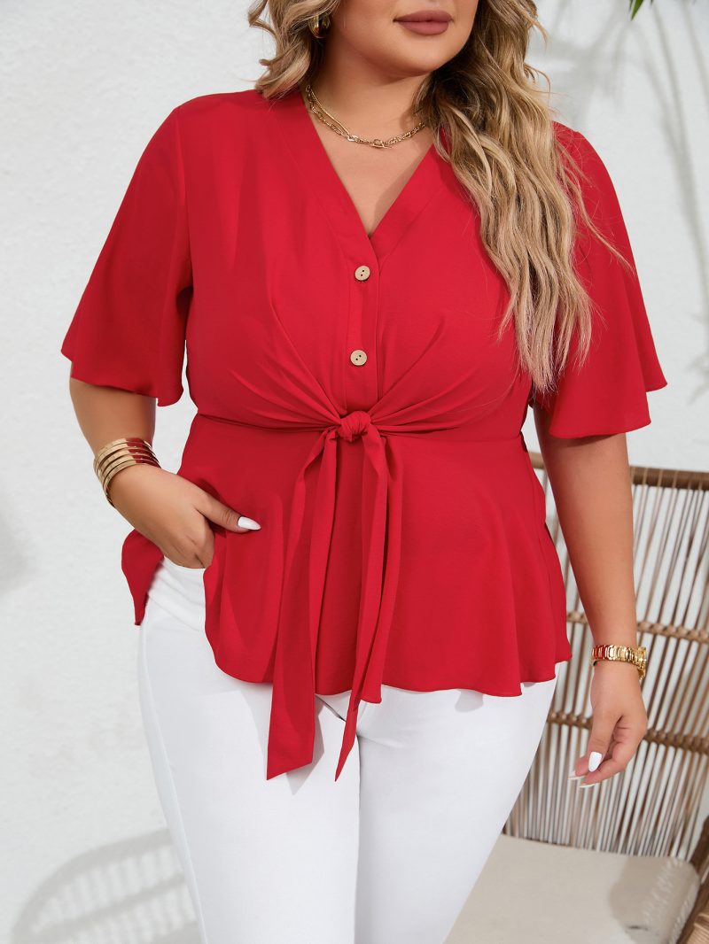 V-Neck Bandage Shirt - Plus Size Summer Top - Image 4