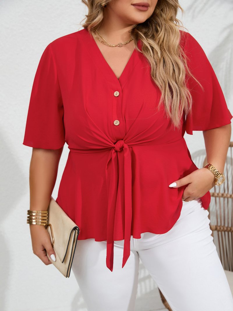 V-Neck Bandage Shirt - Plus Size Summer Top - Image 3
