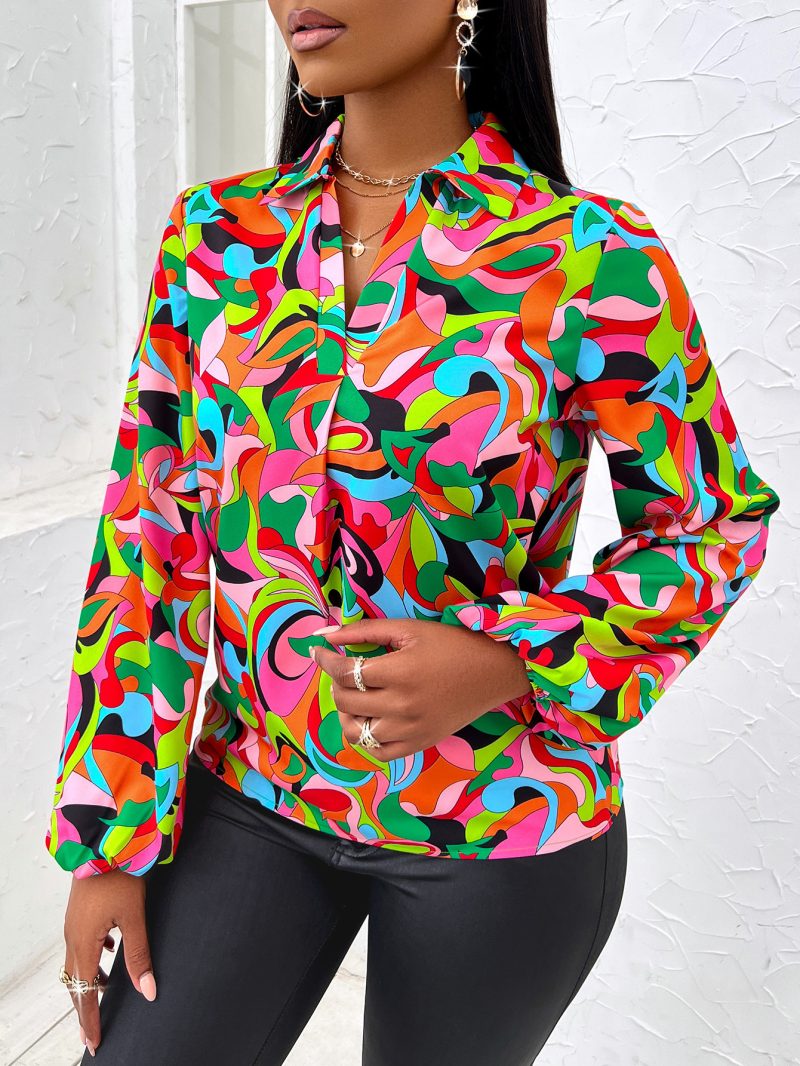 Trendy & Sexy Printing Collared Long Sleeve Shirt - Image 2