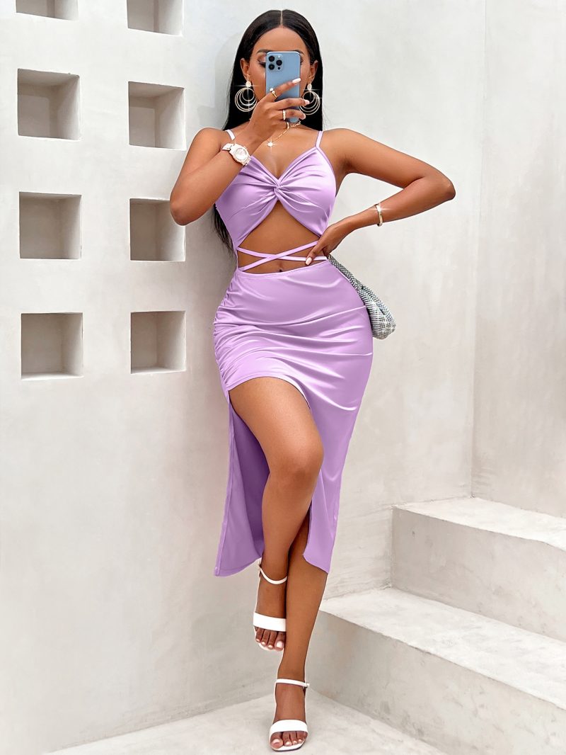 Sultry Satin Twisted Strap Dress - Image 4