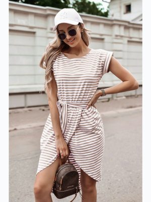 Lace-up Striped Asymmetric Dress – Summer