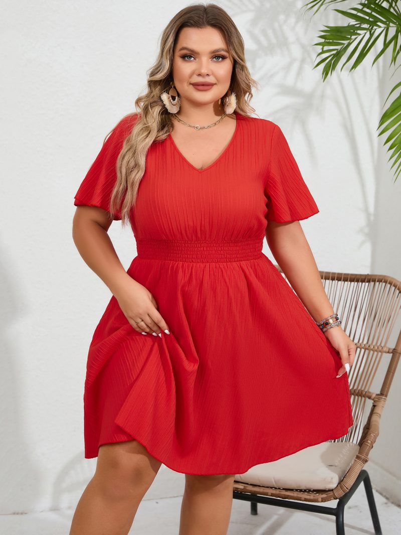 V-Neck Smocking Dress - Summer Plus Size - Image 4