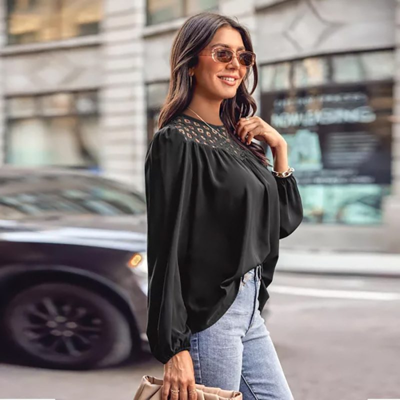 Lace Stitching Long Sleeve Top - Autumn/Winter - Image 3