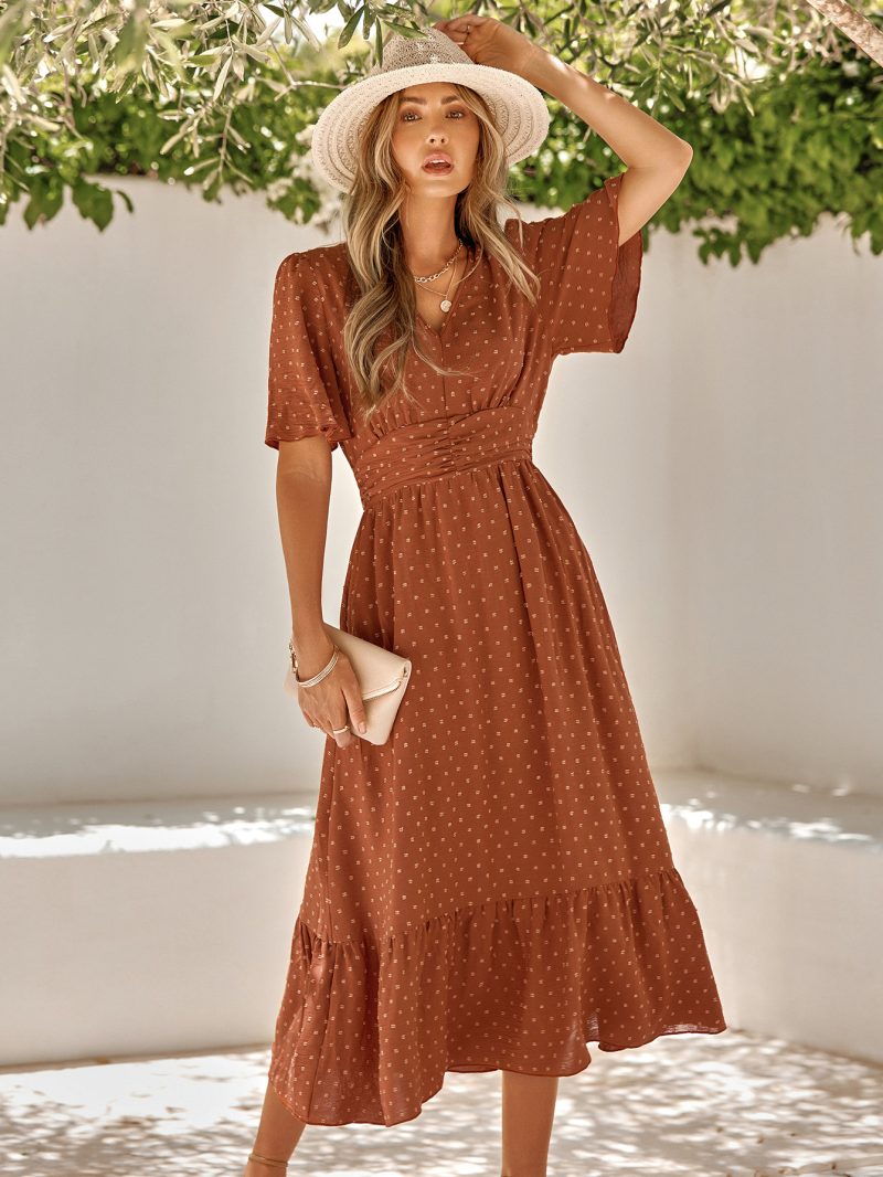 V-neck Ruffle Sleeve Maxi Dress - Summer - Image 3