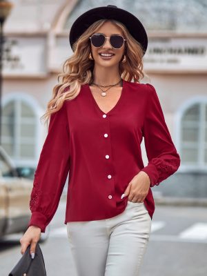 Casual Slim Fit V-Neck Long-Sleeved Shirt