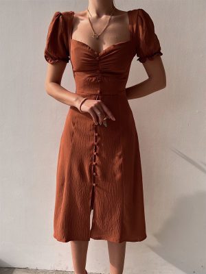 V-neck Single-Breasted Midi Dress – Spring/Summer