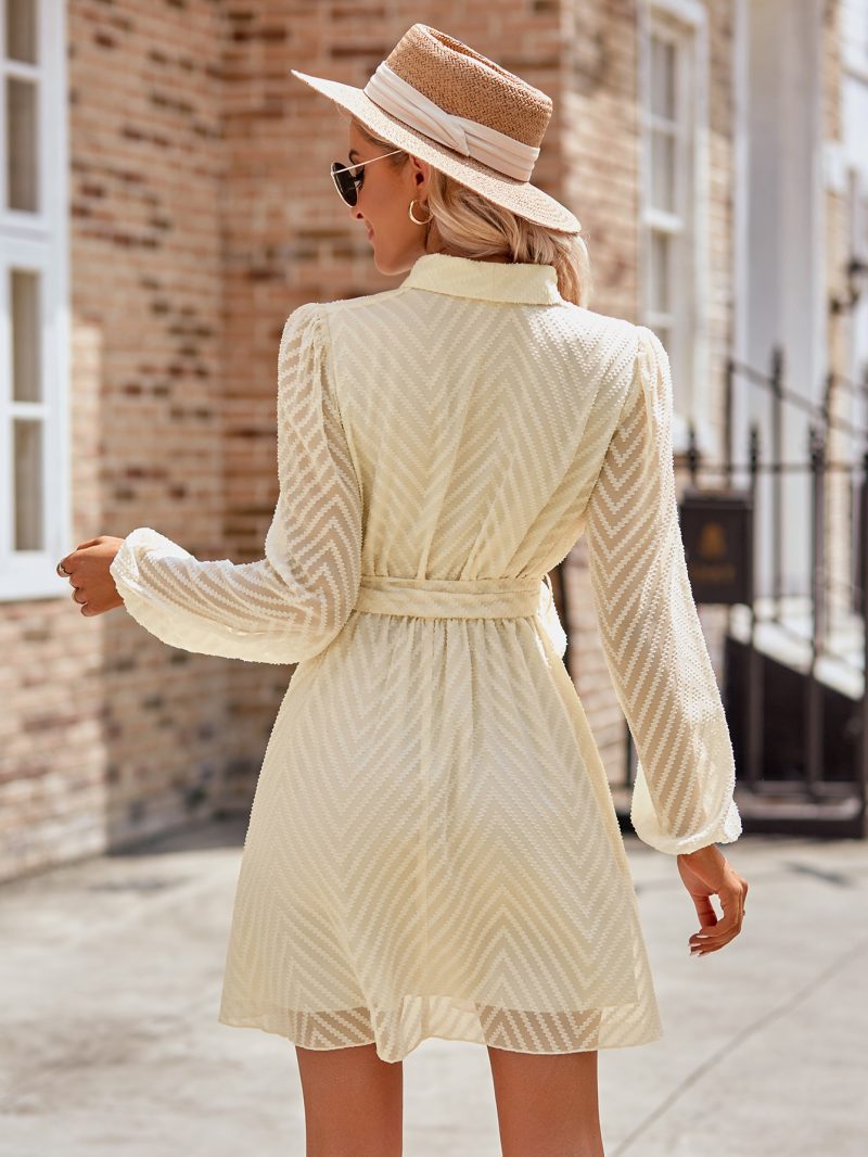 Tied Waist Long Sleeve Dress - Winter Elegance - Image 4