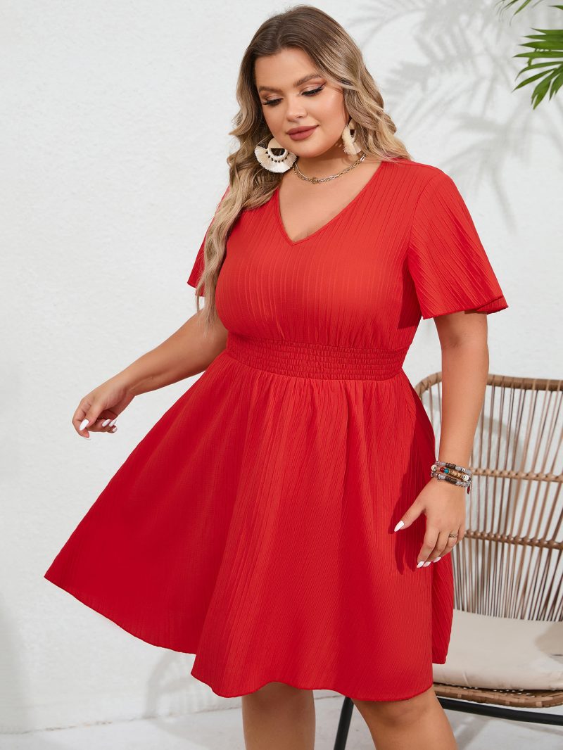 V-Neck Smocking Dress - Summer Plus Size - Image 3