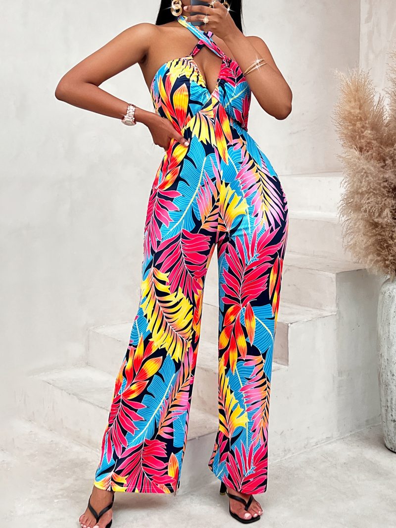 Printed Sleeveless Halter Jumpsuit - Image 2