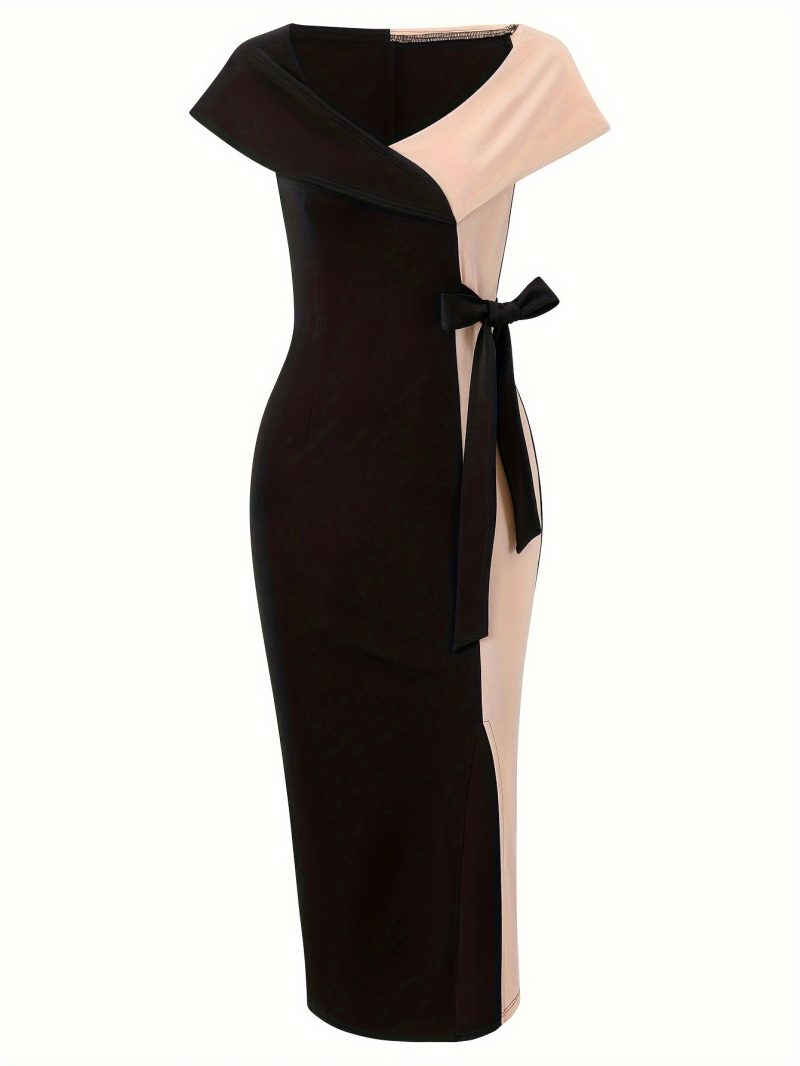 Color Matching Lace-up Maxi Dress - Summer - Image 2