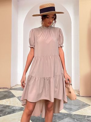 Chic High Waist Irregular Asymmetric Pleated Babydoll Dress