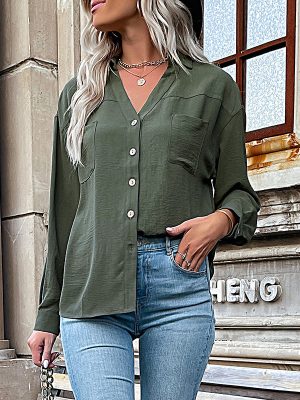 Autumn Women’s Polo Collar Solid Color Shirt