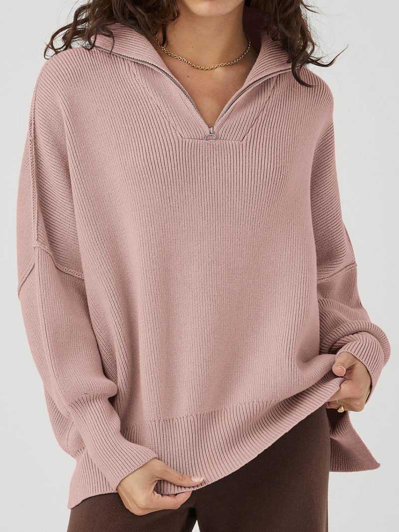 Loose Zipped Stand Collar Sweater - Winter - Image 2