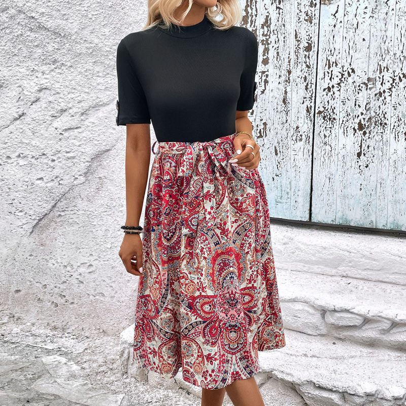 Summer Women's Color Contrast Stitching Dress - Image 3