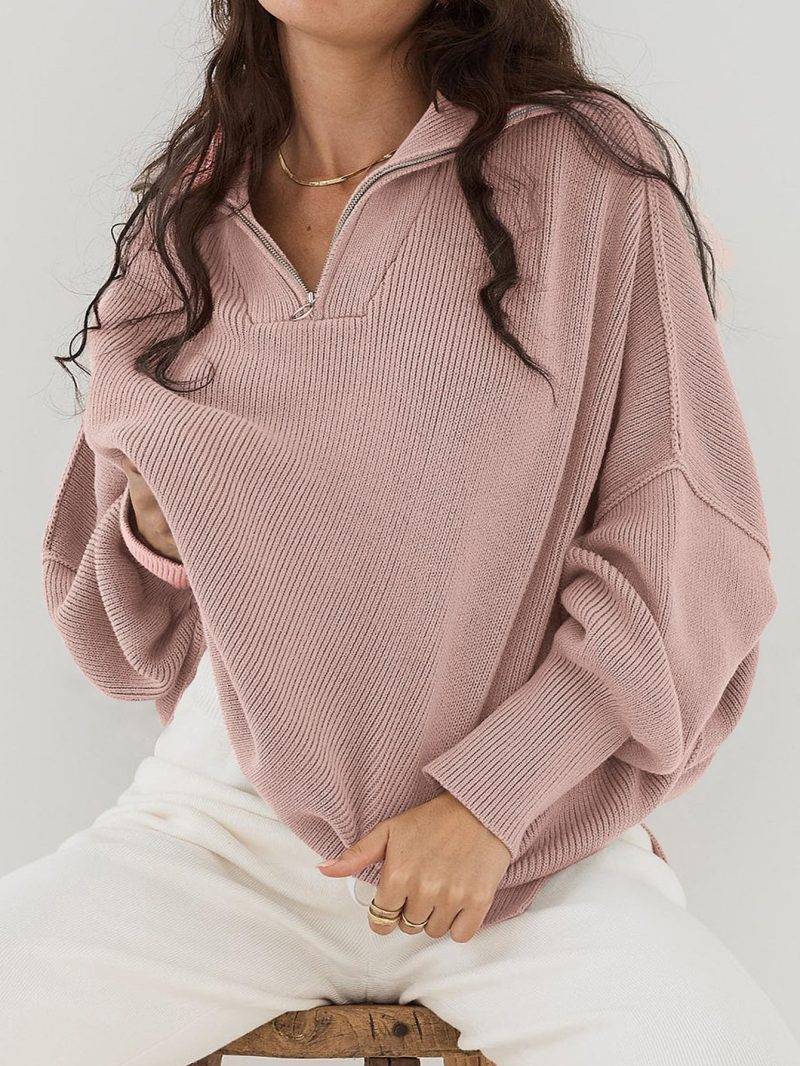 Loose Zipped Stand Collar Sweater - Winter - Image 3