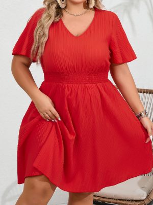 V-Neck Smocking Dress – Summer Plus Size