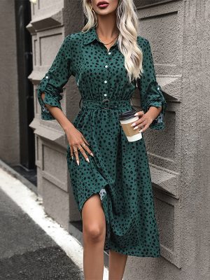 Curling Long Sleeve Leopard Dress – Autumn Style