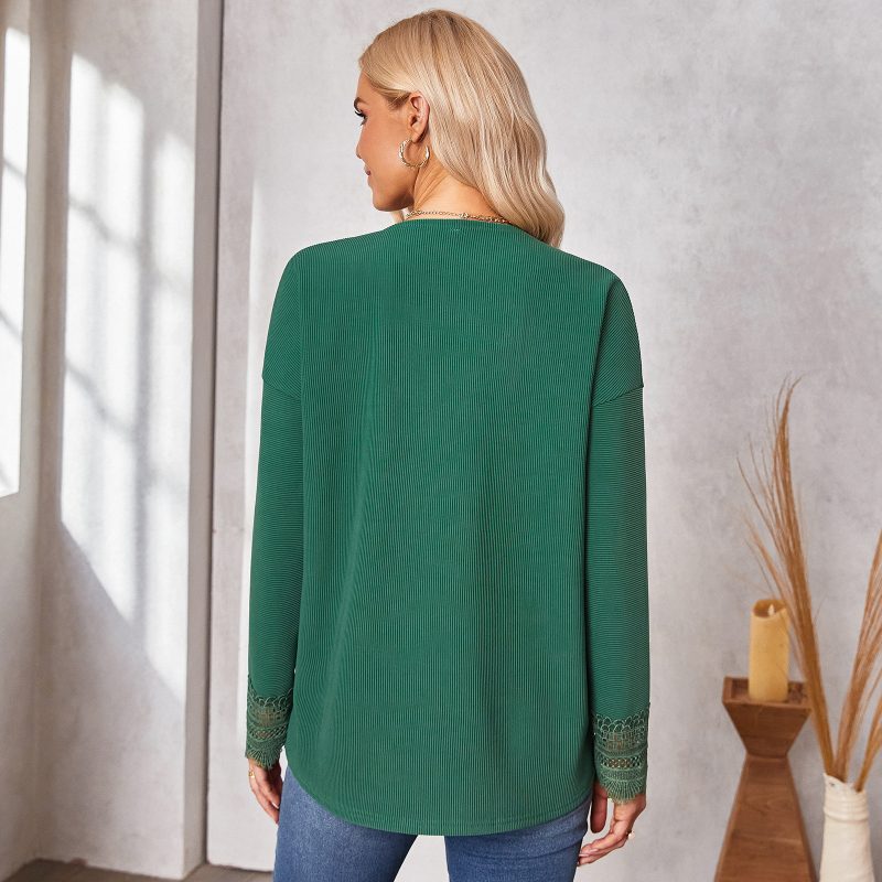 Knitted Lace V-neck Top - Autumn Fashion - Image 2
