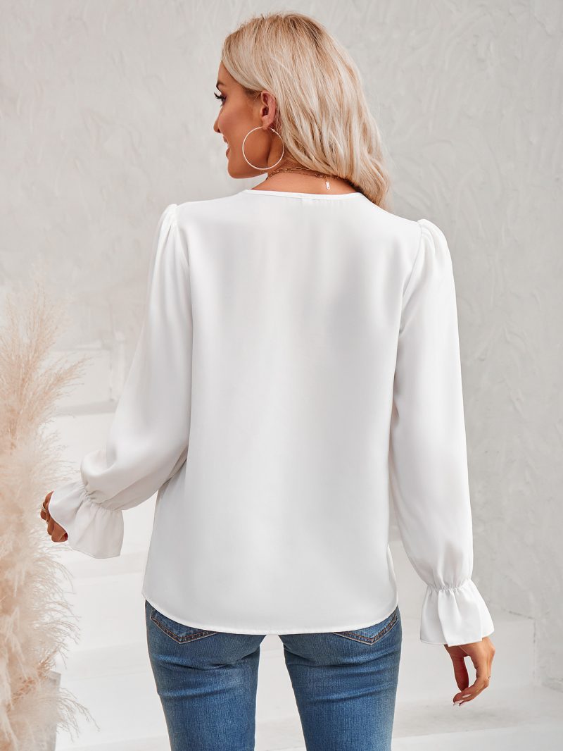 V-Neck Lace Ruffle Sleeve Top - Winter Chic - Image 2