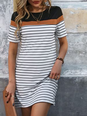 Contrast Color Stripes T-Shirt Dress – Summer Style