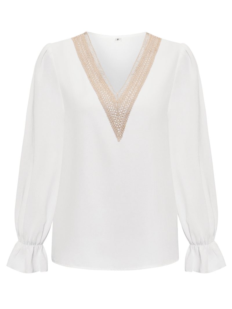 V-Neck Lace Ruffle Sleeve Top - Winter Chic - Image 3