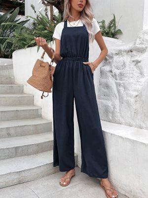 Effortlessly Stylish Solid Color Suspender Pants for Women