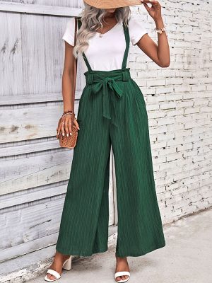 Summer Women’s Adjustable Solid Color Wide Leg Suspender Pants