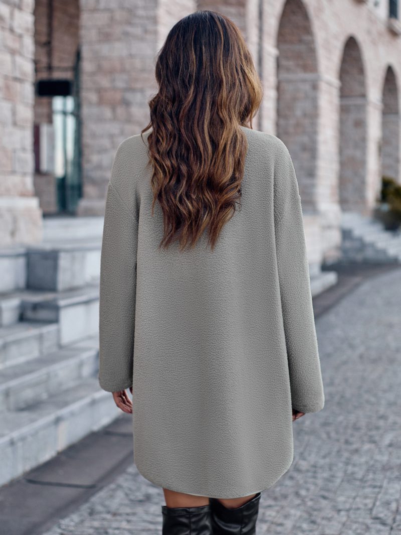 Casual Solid Color Round Neck Single-Breasted Long Sleeve Coat - Image 4