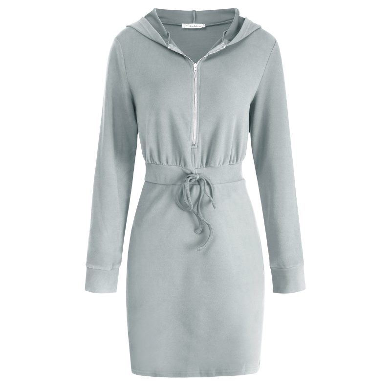 Hooded V-neck Midi Dress: Winter Elegance - Image 5