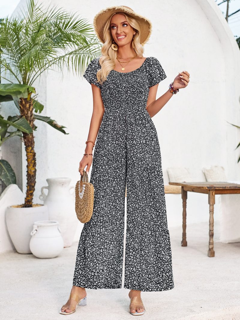 Printed Smocking Jumpsuit - Summer - Image 2