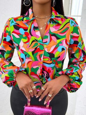 Trendy & Sexy Printing Collared Long Sleeve Shirt