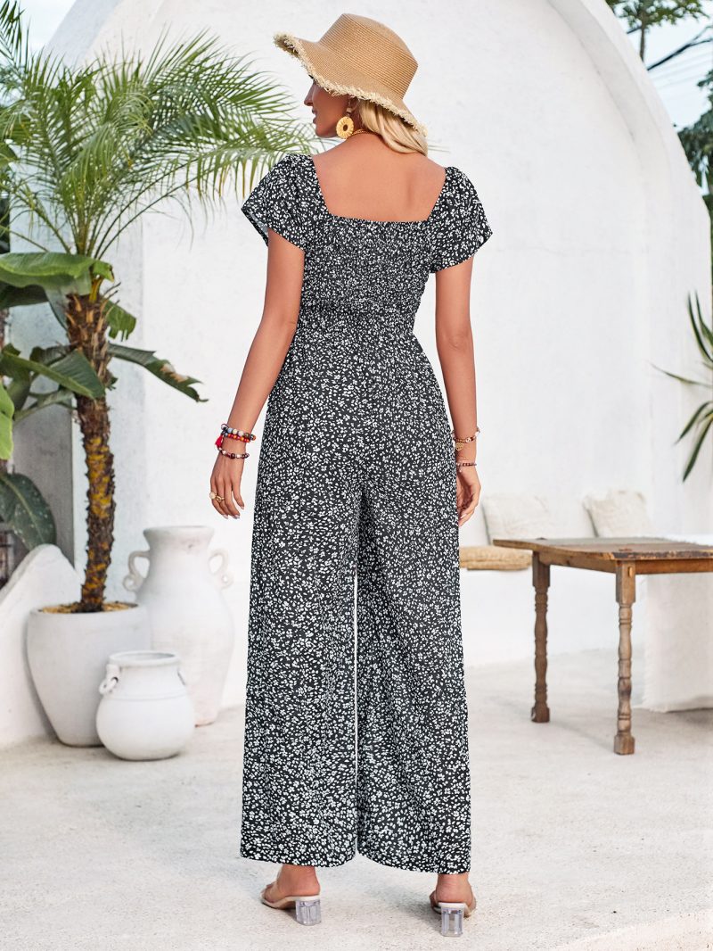 Printed Smocking Jumpsuit - Summer - Image 4