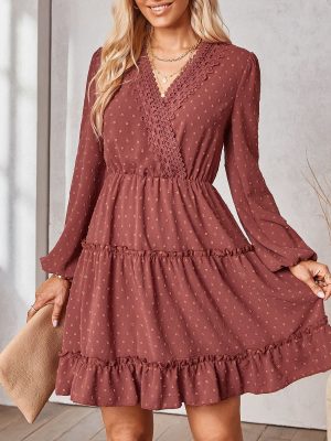 Chic V-Neck Jacquard Dress for Winter