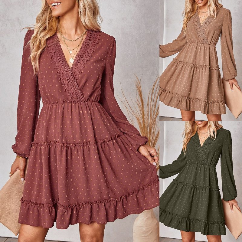 Chic V-Neck Jacquard Dress for Winter - Image 4