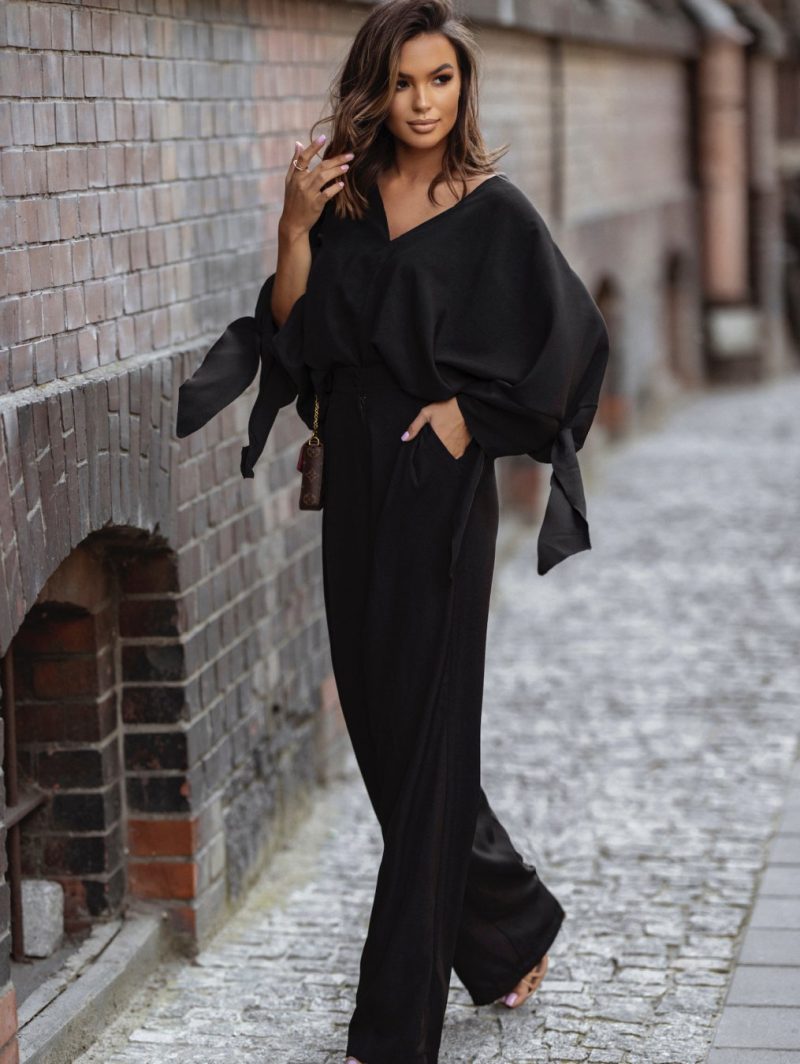 Street Solid Color V-Neck Lace-Up Suit - Autumn/Winter - Image 3