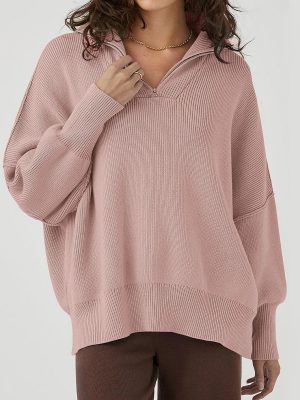 Loose Zipped Stand Collar Sweater – Winter