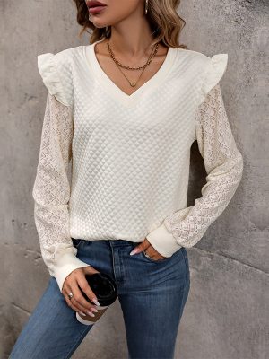 Long Sleeve Solid Color Knitted Top for Women