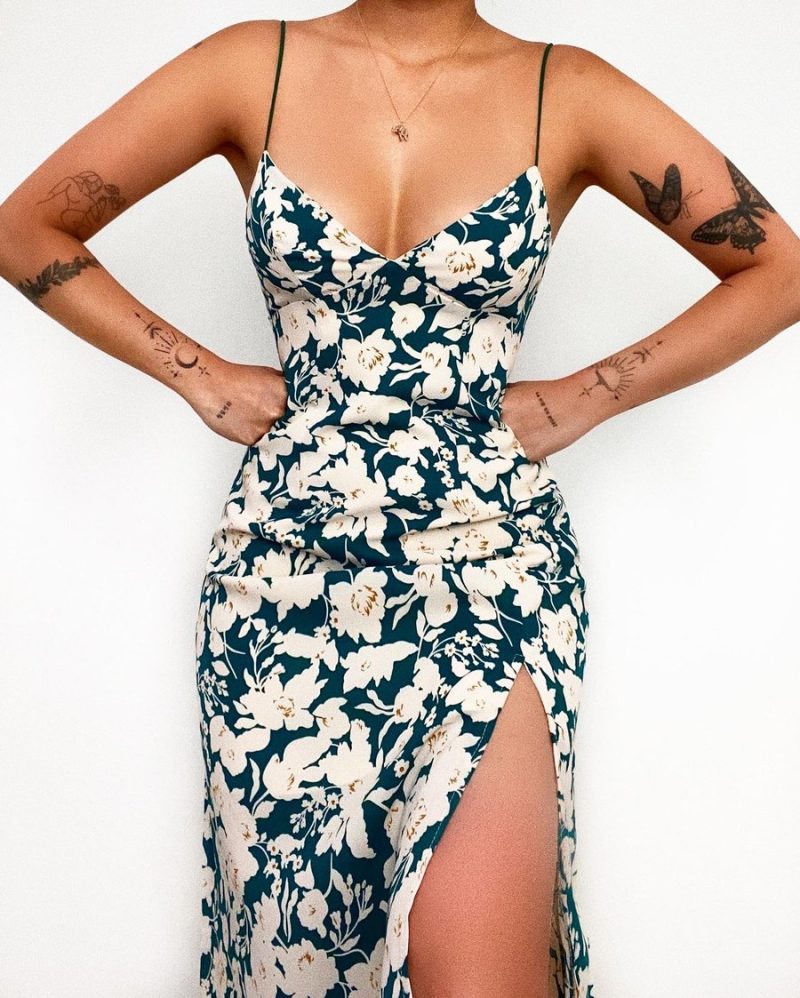 Digital Floral V-neck Strap Dress - Spring/Summer - Image 3