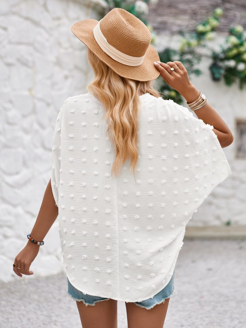 Fresh Solid Color V-Neck Fur Ball Top - Image 3