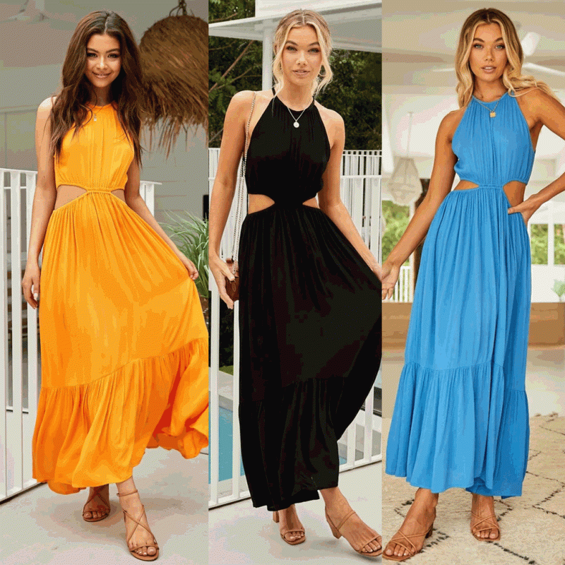 Elegant Halter Rayon Maxi Dress - Spring/Summer - Image 5