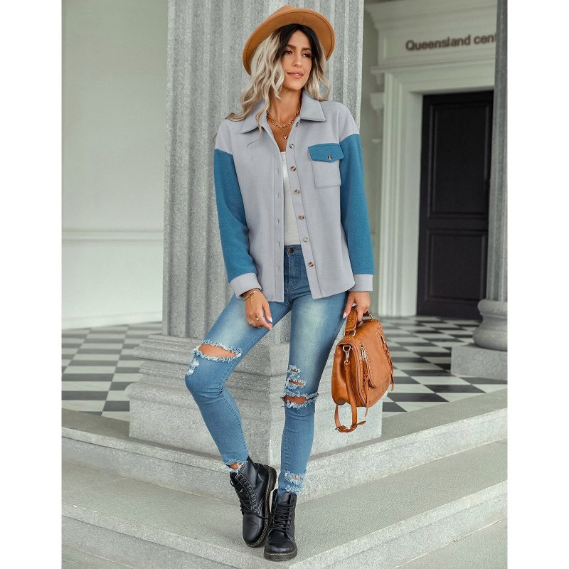 Chic Colorblock Woolen Coat for Autumn Winter - Image 3